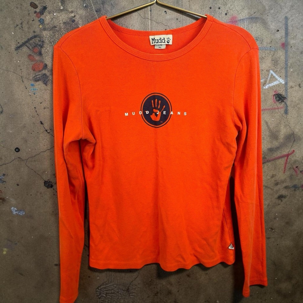 Y2k Mudd Orange Long Sleeve Top Size Teen XL / Adult M 100% Cotton Skater Grunge
